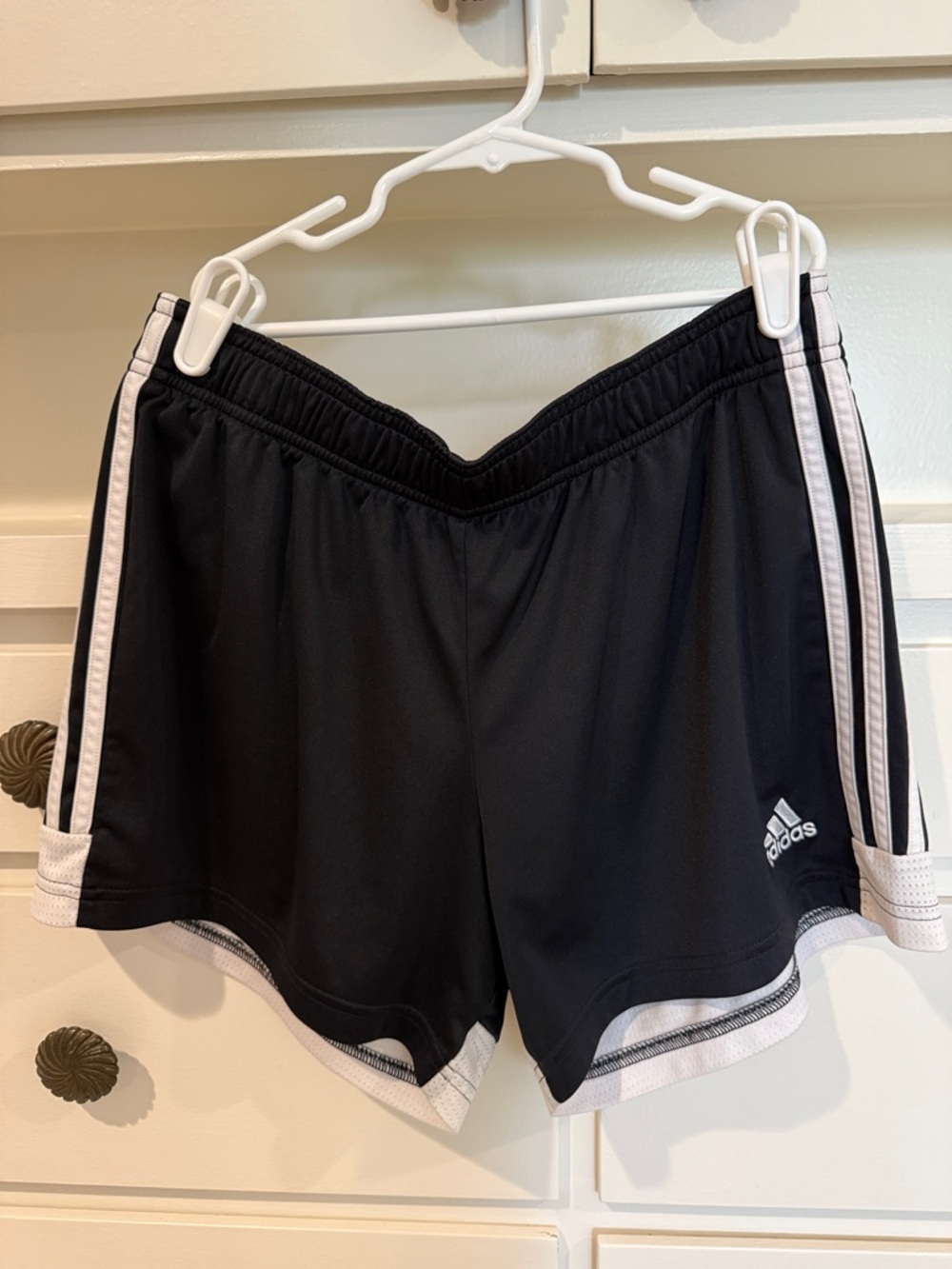 adidas women’s Tastigo Black Athletic Shorts with White Stripes M